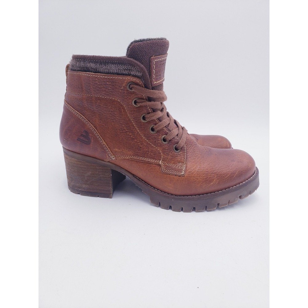 Bull Boxer Carmen Boots Brown Leather Lace Up Block Heel Lug Sole Womens Size 9